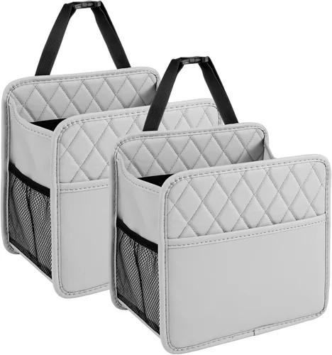 Miniatura 9 de LXUNYI Organizador de asiento de automóvil, paquete de 2 organizadores de asiento trasero de automóvil impermeables de cuero PU y bolsa