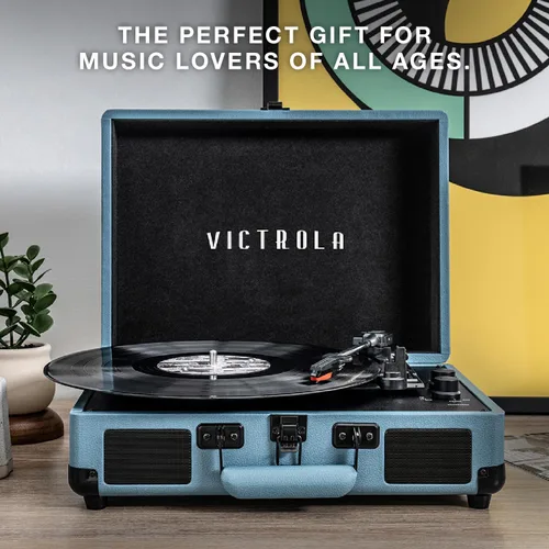 Miniatura 8 de Victrola Journey Tocadiscos Portátil de Maleta con Bluetooth – con Altavoces Integrados, Tocadiscos de Vinilo de 3 Velocidades, Salida RCA, Conector