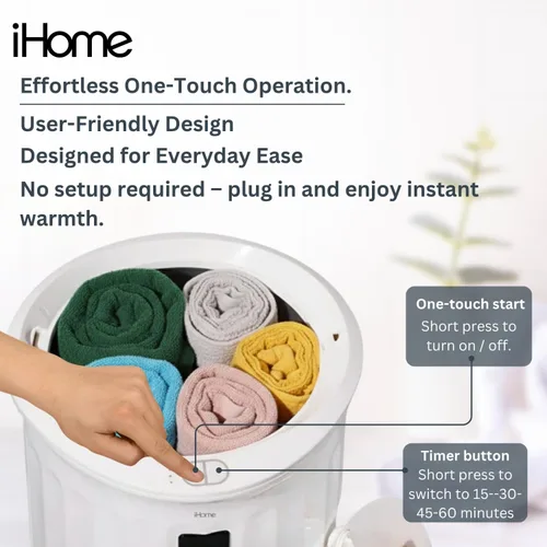 Miniatura 6 de iHome Calentador de toallas de lujo de 20 litros, calentadores de toallas grandes para baño, con soporte interior de almohadilla de fragancia, ideal