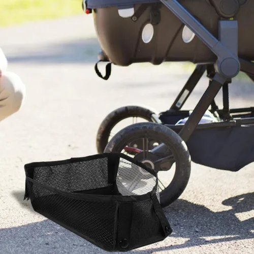 Miniatura 4 de MERRYHAPY Bolsa de almacenamiento inferior para cochecito, organizador de malla, universal, ligero, cesta de cochecito para pañales, juguetes