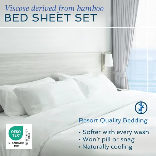 Miniatura 2 de Hotel Sheets Direct Juego de Sábanas de Cama de 4 Piezas, Tamaño California King, 100% Viscosa Derivada de Bambú, Juego de Sábanas con 2 Fundas
