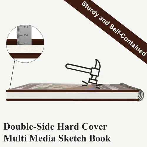 Miniatura 4 de Cuaderno de bocetos para medios mixtos de 9" x 12" - Cuaderno de bocetos multimedia de tapa dura, encuadernado en espiral, 60 hojas de papel