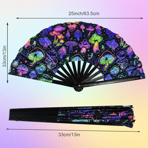 Miniatura 2 de Ventilador plegable Rave, ventilador de mano grande Clack, brillo UV, festival, plegable, de mano, accesorios de traje para mujeres, hombres