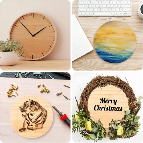 Miniatura 6 de Paquete de 4 placas redondas de madera de 8 pulgadas, placa circular de madera sin terminar de 3/4 pulgadas de grosor, base de posavasos de madera