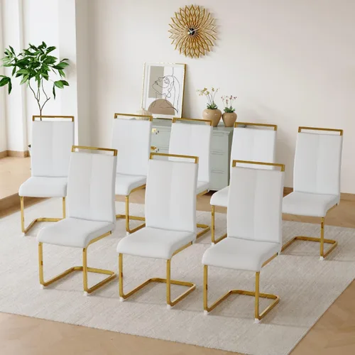 Miniatura 22 de gopop Juego de sillas de comedor, sillas modernas de metal con asiento acolchado de piel sintética, respaldo alto y patas cromadas resistentes, claro