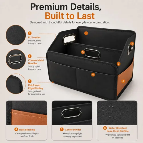 Miniatura 4 de Organizador de Coche Noaman - Organizador de Almacenamiento de Cuero Actualizado 2025 para Asiento Delantero, Trasero o Suelo con 3 Asas de Metal, 6