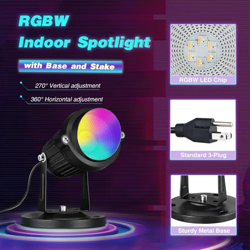 Miniatura 6 de SUNVIE RGBW - Focos de Navidad para interiores de 6 W, iluminación ascendente para interiores con control remoto, luces que cambian de color, focos