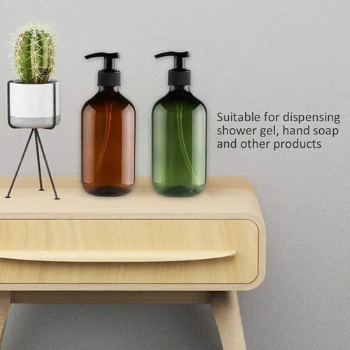 Miniatura 3 de Botellas vacías de bomba de loción de gran capacidad de 16.9 fl oz, botellas dispensadoras de loción de jabón marrón/verde, paquete de 4 Marrón-16.9