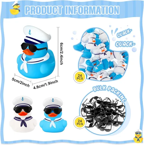 Miniatura 4 de Shappy Juego de 24 patos de crucero a granel con lentes de sol, 2 x 1.9 x 2.4 pulgadas, mini patos de goma de vela, juguete de barco de verano