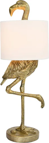 Miniatura 3 de Creative Co-Op Lámpara de mesa de resina flamenco con pantalla de lino, acabado dorado, 32 pulgadas