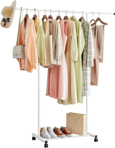 Miniatura 11 de SUOERNUO Perchero con ruedas para colgar ropa, perchero de metal portátil para dormitorio, lavandería, sala de estar