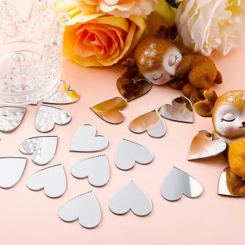 Miniatura 6 de Jetec 100 piezas de azulejos de espejo en forma de corazón, pequeños espejos para manualidades, mosaico de bricolaje pequeño círculo mini azulejos
