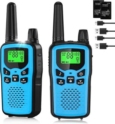 Walkie Talkies - Paquete de 2 walkie talkie recargables de largo alcance para adultos VOX con 22 canales FRS, 99 códigos de privacidad de radio de 2