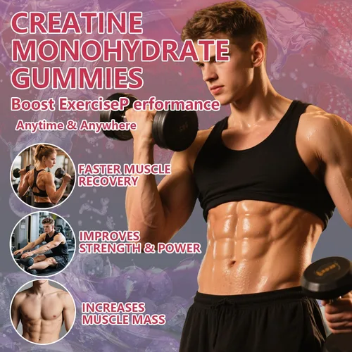 Miniatura 6 de Gomitas de monohidrato de creatina de 5000 mg para hombres y mujeres, gomita de creatina con taurina BCAA para apoyo energético y fuerza muscular