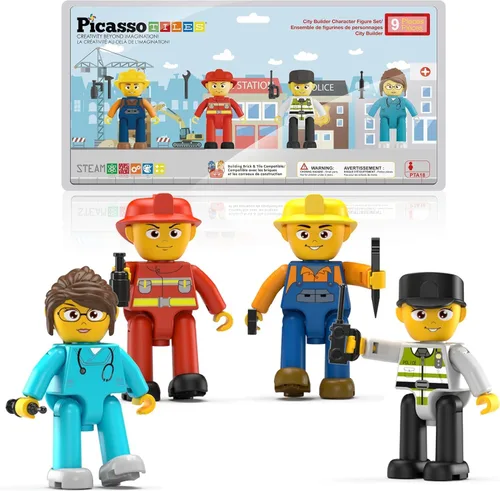 Picasso Toys - Figuras de acción magnéticas de personajes de 4 piezas de astronauta para bloques de construcción, juego de juguetes para niños