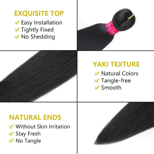 Miniatura 2 de Cabello trenzado negro preestirado, 2 paquetes de extensiones de cabello de trenzas de caja de 26 pulgadas, pelo sintético preestirado trenzado