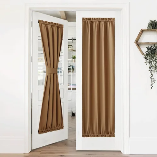 Miniatura 104 de NICETOWN Cortinas opacas unicolor con aislamiento térmico para puerta francesa, granja, oscurecimiento de habitación, puertas y ventanas de Marrón