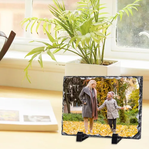 Miniatura 6 de Paquete de 6 marcos de fotos de pizarra de sublimación personalizados de piedra de transferencia de calor, placa de fotos de roca de 5.7 x 7.7