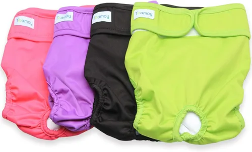 Miniatura 9 de Teamoy 4 piezas de pañales lavables para perras, fundas para pañales reutilizables para perras, superabsorbentes y cómodas, L2 Negro+ Púrpura+Verde+