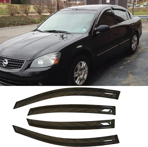 Viseras laterales para ventana lateral, deflector de viento para Nissan Altima 2002-2006, 4 piezas de cinta de canal exterior en humo oscuro,