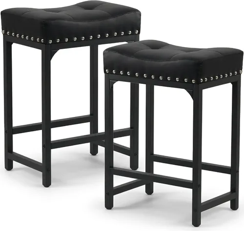 Juego de 2 taburetes de bar de altura de mostrador para isla de cocina, taburetes de bar negros de 24 pulgadas, taburetes de bar sin espalda,