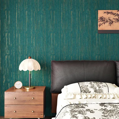 WESTICK Papel tapiz de tela verde para despegar y pegar, papel de contacto retro esmeralda con textura de tela sintética, rollo de vinilo extraíble,