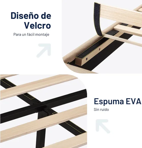 Miniatura 5 de Allewie - Base de cama de plataforma de tamaño matrimonial con cabecera tapizada de tela y soporte de listones de madera, base de colchón totalmente