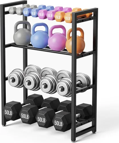 Miniatura 10 de Estante para mancuernas de 3 niveles, soporte de pesas para gimnasio en casa