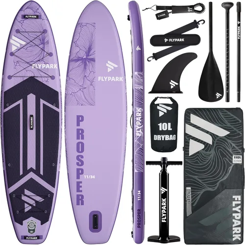 Miniatura 10 de Flypark 11'x34 Inflatable Paddle Boards, Extra Wide SUP for 420lbs/3Adults, Yoga Stand Up Paddle Board, 110L Backpack, 15 D-Rings, Shoulder Strap