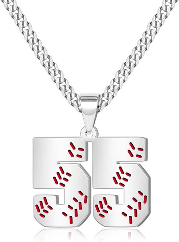 Miniatura 80 de Btysun Collares de béisbol de béisbol número 0-99 dijes de acero inoxidable para hombres, regalos de béisbol, papá, marido, regalo de Navidad