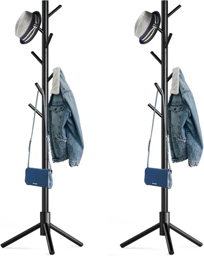 Miniatura 13 de Hupmad Perchero de árbol de madera, perchero resistente independiente con 8 ganchos, 3 alturas ajustables para niños y adultos, perchero de madera