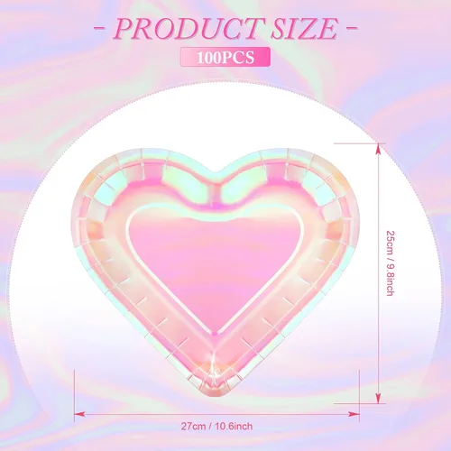 Miniatura 2 de Remerry 100 platos de corazón de boda, platos de papel desechables en forma de granel, platos de papel gruesos, platos decorativos de postre
