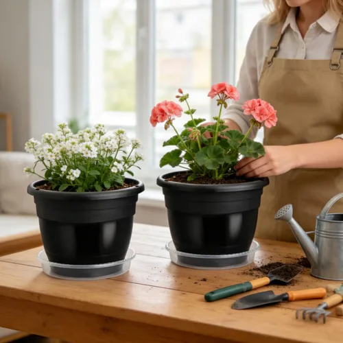 Miniatura 4 de RooTrimmer Juego de 10 macetas de 8 pulgadas con agujeros de drenaje y platillos, macetas para plantas de interior y exterior, macetas de orquídeas
