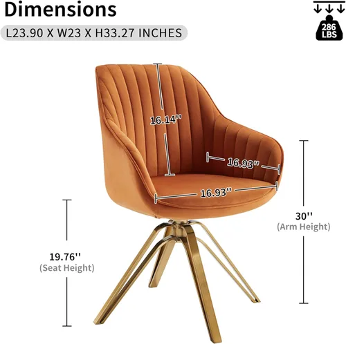 Miniatura 2 de Art Leon Silla giratoria moderna de mediados de siglo, silla de escritorio sin ruedas, sillón tapizado de tela con patas doradas, silla