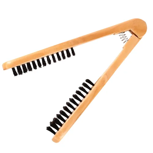 Miniatura 6 de Cepillo de pelo con abrazadera de jabalí, enderezadora de doble cara, herramientas profesionales para alisar el cabello, con mango de madera