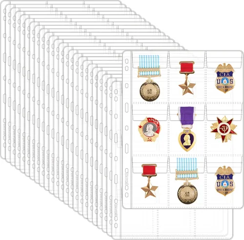 Miniatura 10 de Páginas con bolsillos para monedas, fundas estándar con bolsillos para monedas, con 9 orificios para coleccionistas, 10 hojas, serie CS03 20