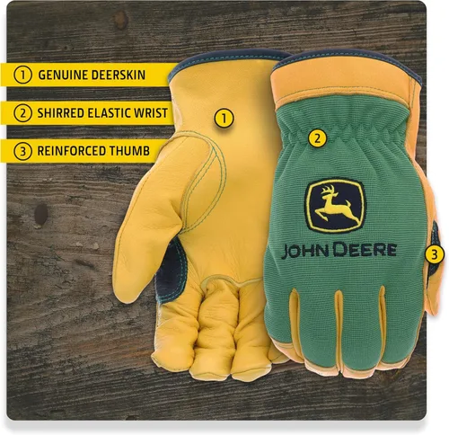 Miniatura 4 de John Deere JD00008-XL Guantes de cuero de venado de grano superior para hombres, resistentes a la abrasión, color marrón claro, resistentes al agua