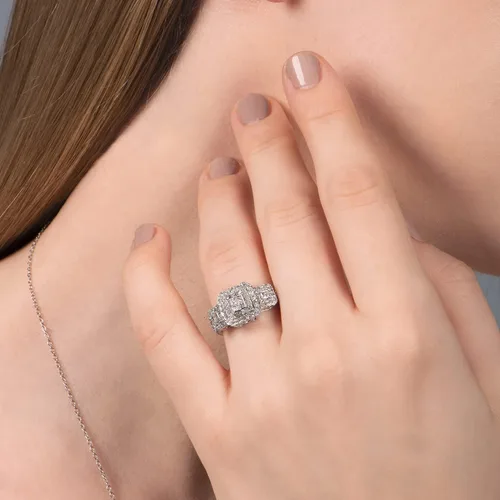 Miniatura 5 de Anillo de compromiso de diamantes, oro blanco 10 quilates (1 quilate, color I-J, claridad I2-I3)