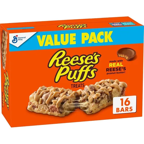 Reese's Barritas de cereales Puffs Breakfast con mantequilla de maní y cacao, 16 unidades