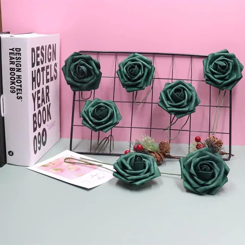 Miniatura 2 de 50 piezas Flores Artificiales, Rosas de Espuma Artificiales de Tacto Real Decoración Bricolaje para Boda Dama de Honor Ramo Nupcial Centros de Mesa