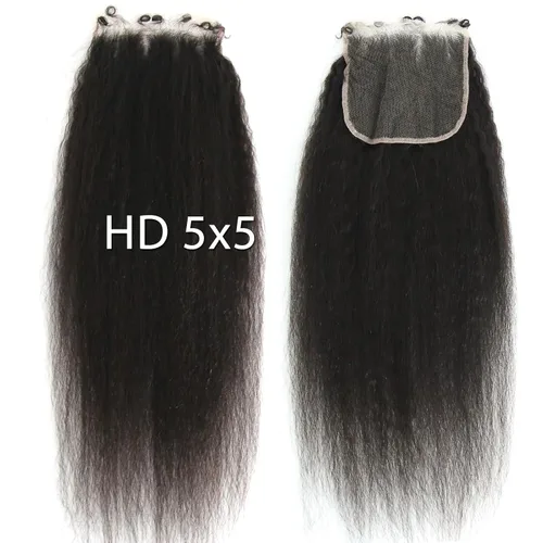 Miniatura 24 de Afro Kinky Curly 5x5 HD Cierre de encaje prearrancado con borde rizado de bebé 4B 4C, cierre de encaje HD de cabello humano transparente