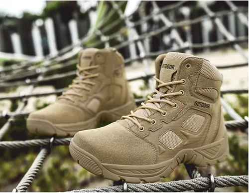 Miniatura 4 de Botas de senderismo para hombre, ligeras, a medio tobillo, para senderismo, al aire libre, antideslizantes, tácticas, botas de combate
