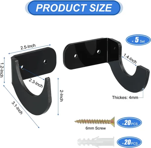 Miniatura 2 de uxcell Soporte de pared acrílico para bate de béisbol, 5 juegos de colgador horizontal para bate de béisbol, exhibición de bate de béisbol negro