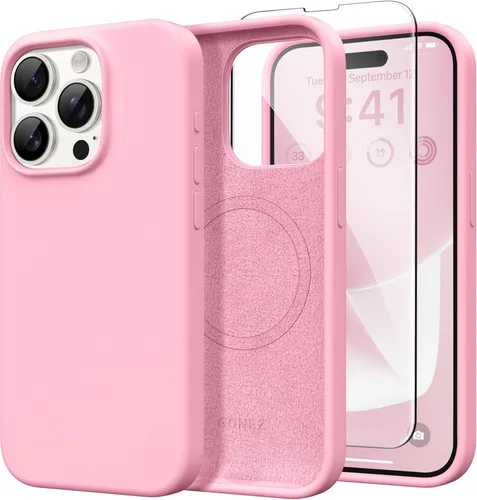 Miniatura 178 de GONEZ Funda de silicona para iPhone 14 Pro Max, compatible con MagSafe, con protector de pantalla + protector de lente de cámara, silicona líquida a