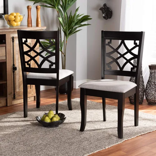 Miniatura 2 de Baxton Studio Mael - Juego de 2 sillas de comedor y sillas de comedor tapizadas de tela gris y acabado marrón oscuro de madera