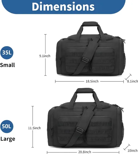 Miniatura 5 de Wotony Bolsa de lona táctica para hombres, bolsa de lona para gimnasio, viajes, entrenamiento militar de fin de semana, bolsa Molle, Negro, 35 l