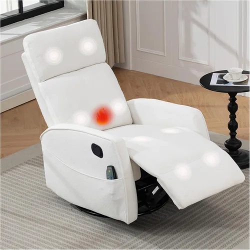 Miniatura 14 de cinkehome Silla Reclinable Mecedora Giratoria con Masaje y Calefacción para Guardería - Silla Reclinable de Espacio Pequeño con Soporte Lumbar, Giro