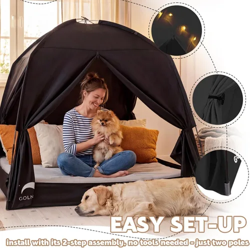 Miniatura 3 de Tiendas de cama para niños y adultos, portátil, 100% transpirable y 93% opaca, tienda de campaña de ensueño para niños pequeños, 3 puertas, gran