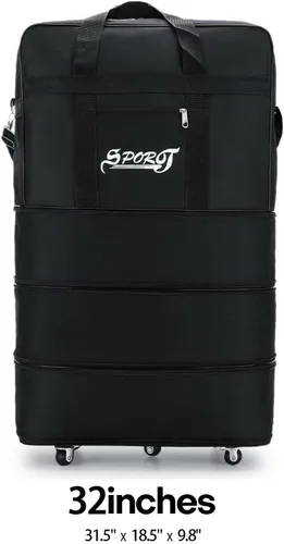 Miniatura 8 de Bolsa de lona expandible con ruedas giratorias, maleta, plegable, expandible, Negro -, Moda moderna