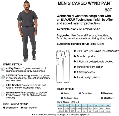 Miniatura 5 de Wynd - Pantalón cargo para hombre, cintura elástica y cordón, ideal para profesionales médicos